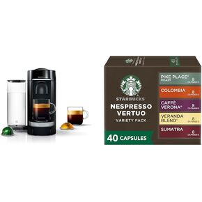 Nespresso Vertuo Plus Deluxe Coffee and Espresso Maker by De'Longhi, Piano Black + Starbucks Capsules, Vertuo Line