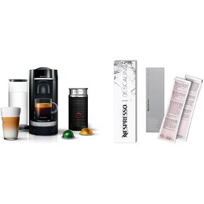 Nespresso Vertuo Plus Deluxe Coffee and Espresso Maker by De'Longhi, Piano Black with Aeroccino Milk Frother Descaling Kit