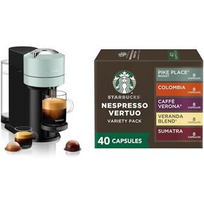 Nespresso Vertuo Next Coffee and Espresso Maker by De'Longhi, Jade + Starbucks Capsules, Vertuo Line