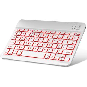 Ultra-Slim Wireless Bluetooth Keyboard Compatible for iPad10th Generation, Android, Windows, iOS, Mac OS, for iPhone, for ipad, for Samsung Galaxy Tablet, Laptop, 7 Colors Backlit, Universal, White