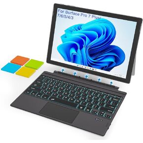 Surface Pro 7 Keyboard for Microsoft Surface Pro 7/7+/6/5/4/3, Ultra-Slim Bluetooth Type Cover For Surface Pro with 7 Colors Backlit, Touchpad, Surface Pro 4 Keyboard,Magnetic Detachable,Rechargeable