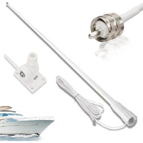 VHF Marine Base Antenna 156-163MHz Fiberglass Waterproof Boat Antenna 7m RG-58U Cable PL259 Male Connector Adjustable Ratchet Fixed Mount