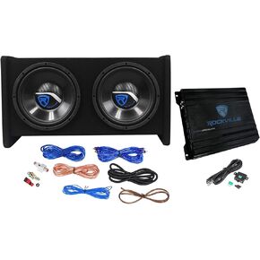 Rockville RV10.2B 1000W Dual 10" Car Subwoofer Enclosure, Mono Amplifier, Amp Kit, Ported Design, Deep Bass, Easy Install, for Car Audio Enthusiasts