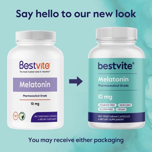 BESTVITE Melatonin 10 mg - 360 Veg Caps - No Stearates - No Sucralose, No Dextrose, No Silicon Dioxide, No Mannitol - Vegan - Non-GMO - Gluten-Free - Sleep Aid to Support Rest & Wake Cycles in Saudi Arabia
