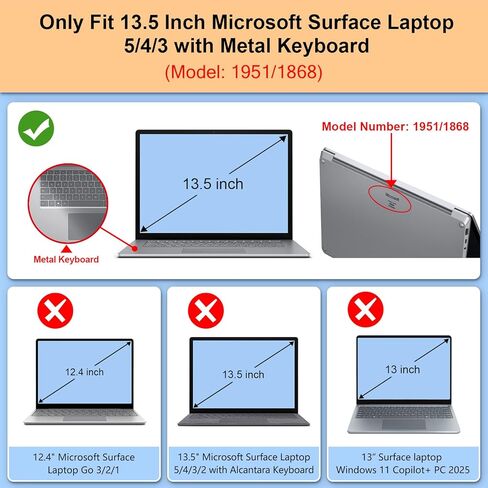 Fintie Case for 13.5 Inch Microsoft Surface Laptop 5/4/3 with Metal Keyboard (Model: 1951/1868) - Protective Slim Snap On Hard Shell Cover, Crystal Clear in Kuwait