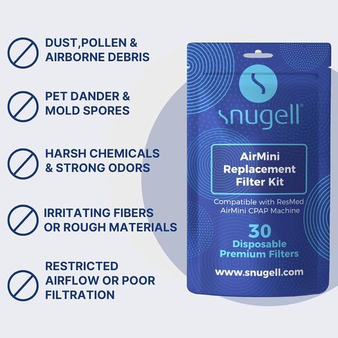 مرشحات CPAP Airmini البديلة التي يمكن التخلص منها من Snugel - 6 عبوات - مرشح عالمي ممتاز لـ Resmed Airmini Travel CPAP - مرشحات عالمية مضادة للحساسية للسفر أو الاستخدام المنزلي in Kuwait