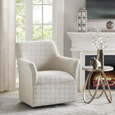 Madison Park Swivel Glider Chair for Living Room, High Back Bedroom Lounge Foam Seat Cushion Upholstered, Nursery Furniture, Metal Base, Fully Assembled, 29.5" W x 30.25" D x 34.5" H, Tan in Saudi Arabia