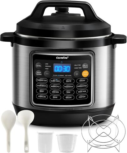 COMFEE' 16 in 1 Electric Pressure Cooker Olla de Presion Non-Stick Pot Yogurt Maker Rice Slow Saute Steamer 8 Quarts Stainless Steel in Saudi Arabia