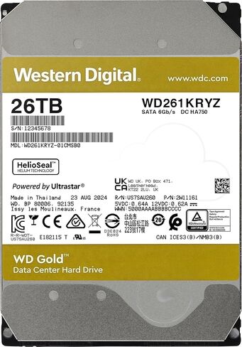 Western Digital Digital 26tb WD Gold Enterprise Class SATA Drive Internal Drive HDD - 7200 دورة في الدقيقة ، SATA 6 GB/S ، 512 MB CACHE ، 3.5 " - WD261Kryz in Kuwait