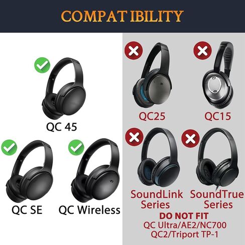 SOULWIT Replacement Headband Pad Kit for Bose QuietComfort 45 (QC45)/QuietComfort SE (QC SE)/New Quiet Comfort Wireless Headphones, Easy DIY Installation (Black) in Kuwait