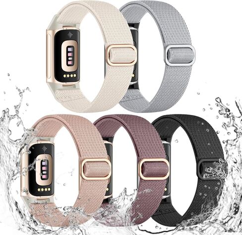 Maledan Elastic Bands Compatible with Fitbit Charge 6/Charge 5 Band Women Men, Waterproof Stretchy Nylon Bracelet Loops Strap Replacement Bands for Fitbit Charge 5/Charge 6 Fitness Tracker Accessories in Saudi Arabia