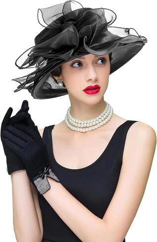 ORIDOOR Women’s Organza Church Kentucky Derby Tea Party Wedding Fascinator Hat UV-Anti Wide Brim Sun Hats (One Size), A7 Purple Red in Saudi Arabia
