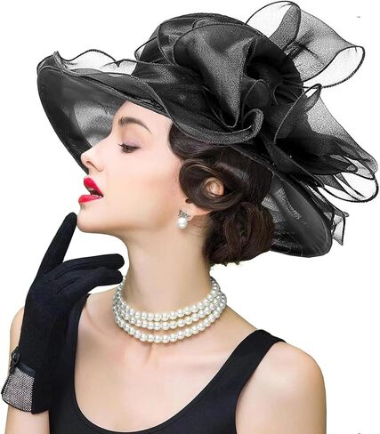 ORIDOOR Women’s Organza Church Kentucky Derby Tea Party Wedding Fascinator Hat UV-Anti Wide Brim Sun Hats (One Size), A7 Purple Red in Saudi Arabia