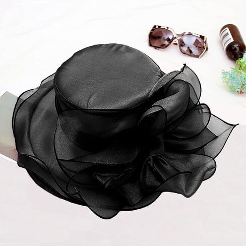 ORIDOOR Women’s Organza Church Kentucky Derby Tea Party Wedding Fascinator Hat UV-Anti Wide Brim Sun Hats (One Size), A7 Purple Red in Saudi Arabia