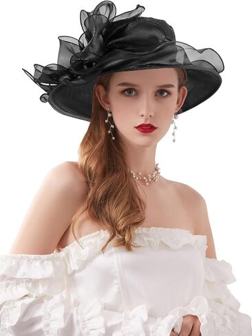 ORIDOOR Women’s Organza Church Kentucky Derby Tea Party Wedding Fascinator Hat UV-Anti Wide Brim Sun Hats (One Size), A7 Purple Red in Saudi Arabia