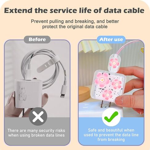 Cute Cable Protector for iPhone Charger Clear with Sparkle Pink Cherry Flowers Design Soft Cable USB-C Data Line Wire Saver Phone Charger Protector for iPhone X XR 11 12 13 14 15 Pro Max Plus in Saudi Arabia