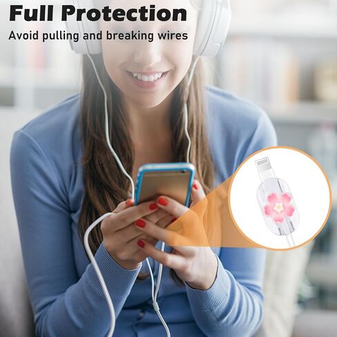 Cute Cable Protector for iPhone Charger Clear with Sparkle Pink Cherry Flowers Design Soft Cable USB-C Data Line Wire Saver Phone Charger Protector for iPhone X XR 11 12 13 14 15 Pro Max Plus in Saudi Arabia
