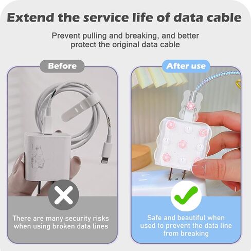 Wave Clear Cable Protector for iPhone Adapter Charger,Cute Pink Rose Flower Pearl Pattern, Glitter Bling Data Cable Wire Saver Phone Charger Protector for iPhone XR 11 12 13 14 15 16 Pro Max in Saudi Arabia