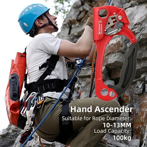 Climbing Hand Ascender Mountaineering Rock Climbing Tree Arborist Strong Rappelling Gear Equipment Rope Clamp with Ergonomic Rubber Handle, Aluminum Alloy Climbing Ascender for 10~13MM Rope in Saudi Arabia
