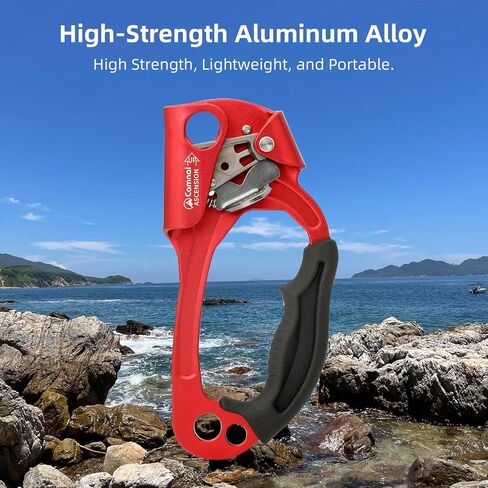 Climbing Hand Ascender Mountaineering Rock Climbing Tree Arborist Strong Rappelling Gear Equipment Rope Clamp with Ergonomic Rubber Handle, Aluminum Alloy Climbing Ascender for 10~13MM Rope in Saudi Arabia