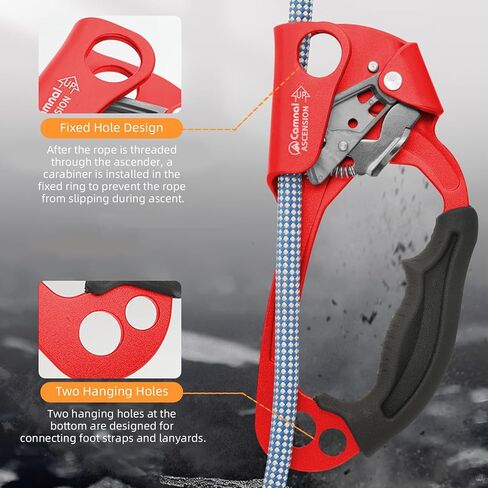 Climbing Hand Ascender Mountaineering Rock Climbing Tree Arborist Strong Rappelling Gear Equipment Rope Clamp with Ergonomic Rubber Handle, Aluminum Alloy Climbing Ascender for 10~13MM Rope in Saudi Arabia