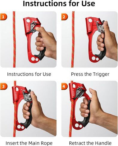 Climbing Hand Ascender Mountaineering Rock Climbing Tree Arborist Strong Rappelling Gear Equipment Rope Clamp with Ergonomic Rubber Handle, Aluminum Alloy Climbing Ascender for 10~13MM Rope in Saudi Arabia