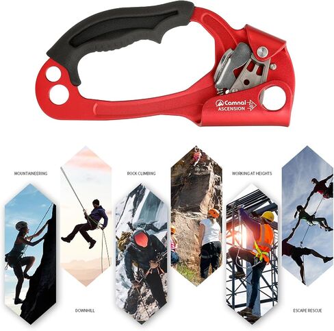 Climbing Hand Ascender Mountaineering Rock Climbing Tree Arborist Strong Rappelling Gear Equipment Rope Clamp with Ergonomic Rubber Handle, Aluminum Alloy Climbing Ascender for 10~13MM Rope in Saudi Arabia