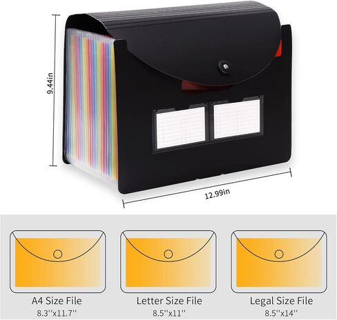 Cloudia 13 Pockets Accordion File Organizer, Expanding File Folder with Blank Labels, Super Heavyweight Monthly Accordion Folder, Desktop Accordion Folders (Black) in Kuwait