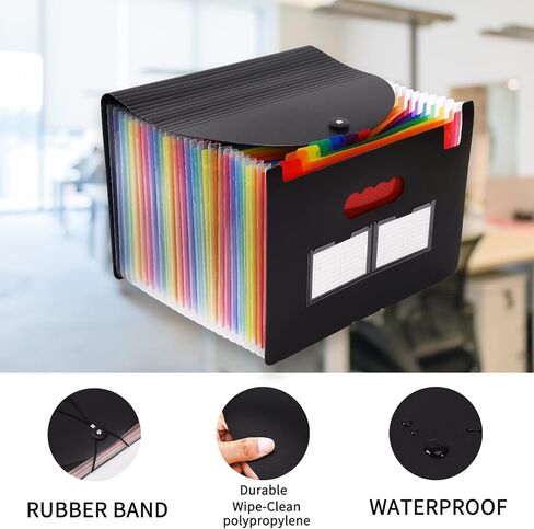 Cloudia 13 Pockets Accordion File Organizer, Expanding File Folder with Blank Labels, Super Heavyweight Monthly Accordion Folder, Desktop Accordion Folders (Black) in Kuwait