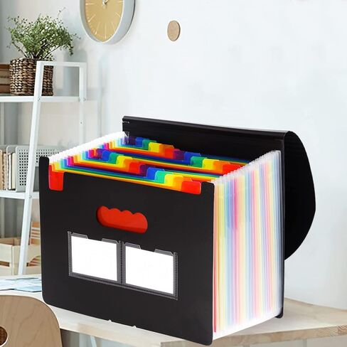 Cloudia 13 Pockets Accordion File Organizer, Expanding File Folder with Blank Labels, Super Heavyweight Monthly Accordion Folder, Desktop Accordion Folders (Black) in Kuwait