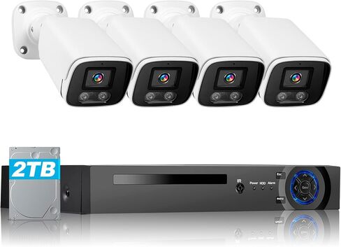 PoE Security Camera System, 8CH H.265+ 3K Lite Wired Security Camera System with 4 x 4MP CCTV IP66 Cameras with Night Vision for Outdoor Use, 2 TB Hard Drive, Remote Access in Saudi Arabia