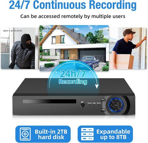 PoE Security Camera System, 8CH H.265+ 3K Lite Wired Security Camera System with 4 x 4MP CCTV IP66 Cameras with Night Vision for Outdoor Use, 2 TB Hard Drive, Remote Access in Saudi Arabia