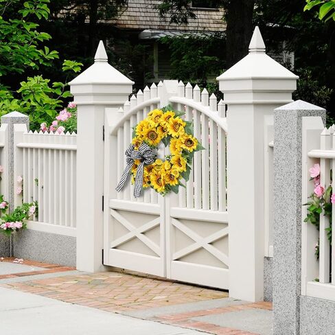 Sunflower Spring Wreath for Front Door, 18 Inch Artificial Sunflower Eucalyptus Home Decor Wreath with Bowknot for Indoor Outdoor Wedding Party Holiday Srping and Summer Home Decoration in Kuwait