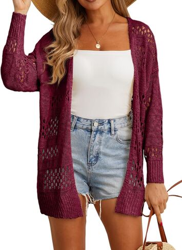 GRECERELLE Women's Open Front Cardigan 2024 Loose Batwing Sleeve Boho Crochet Lightweight Oversized Knit Sweater(White, Medium) in Saudi Arabia