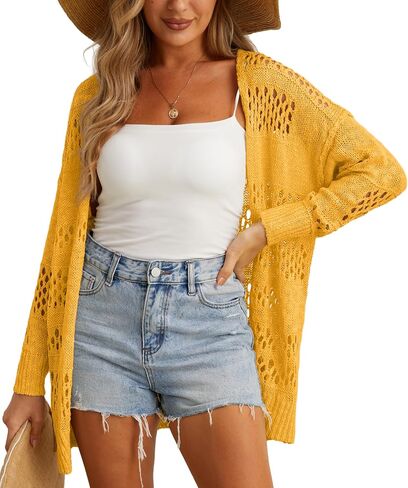 GRECERELLE Women's Open Front Cardigan 2024 Loose Batwing Sleeve Boho Crochet Lightweight Oversized Knit Sweater(White, Medium) in Saudi Arabia