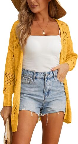 GRECERELLE Women's Open Front Cardigan 2024 Loose Batwing Sleeve Boho Crochet Lightweight Oversized Knit Sweater(White, Medium) in Saudi Arabia