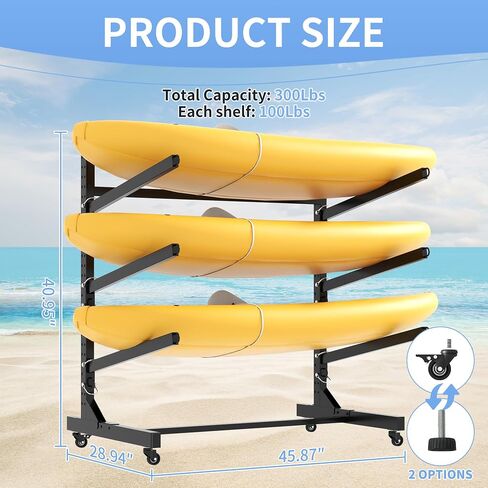Kayak Storage Rack, Heavy Duty Kayak Stand Canoe Rack with Wheels, Freestanding Kayak Holder Stand for Kayaks, Canoes, Surfboard, Paddleboard Storage in Kuwait