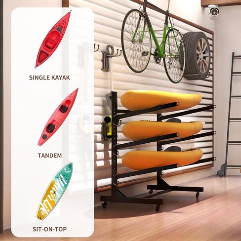 Kayak Storage Rack, Heavy Duty Kayak Stand Canoe Rack with Wheels, Freestanding Kayak Holder Stand for Kayaks, Canoes, Surfboard, Paddleboard Storage in Kuwait