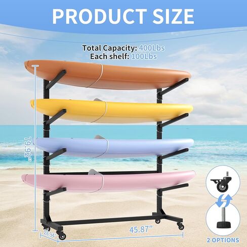 Kayak Storage Rack, Heavy Duty Kayak Stand Canoe Rack with Wheels, Freestanding Kayak Holder Stand for Kayaks, Canoes, Surfboard, Paddleboard Storage in Kuwait