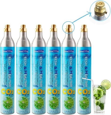 GreatWhip 60L CO2 Cylinder For Sodastream, Exchange Carbonator, Compatible w/All Threaded 'Screw-In' Soda Makers, Threaded Cylinders, NOT for quick-connect models, Set of 6 in Saudi Arabia
