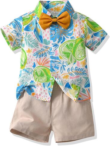 JunNeng Toddler Baby Boy Shorts Sets Hawaiian Outfit,Infant Kid Leave Floral Short Sleeve Shirt Top+shorts Suits,Blue in Saudi Arabia