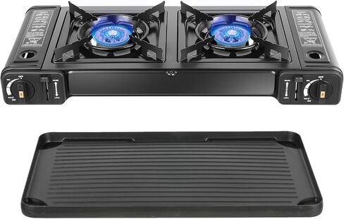 موقد بوتيان مزدوج الموقد ، مجموعة موقد التخييم مع مقلاة الخبز وحالة حمل ، محمولة Auto Ignition Camping Burner LP في RV ، الشقق ، في الهواء الطلق in Kuwait