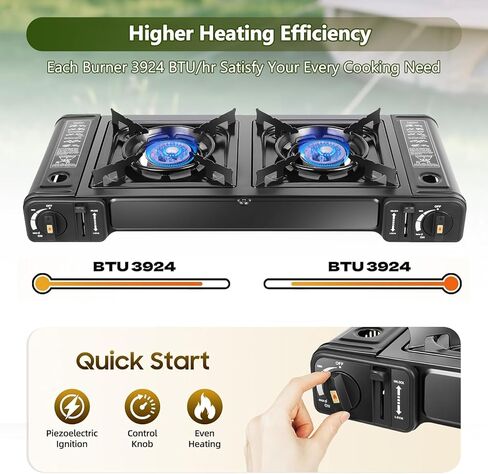 موقد بوتيان مزدوج الموقد ، مجموعة موقد التخييم مع مقلاة الخبز وحالة حمل ، محمولة Auto Ignition Camping Burner LP في RV ، الشقق ، في الهواء الطلق in Kuwait