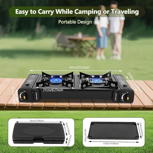 موقد بوتيان مزدوج الموقد ، مجموعة موقد التخييم مع مقلاة الخبز وحالة حمل ، محمولة Auto Ignition Camping Burner LP في RV ، الشقق ، في الهواء الطلق in Kuwait