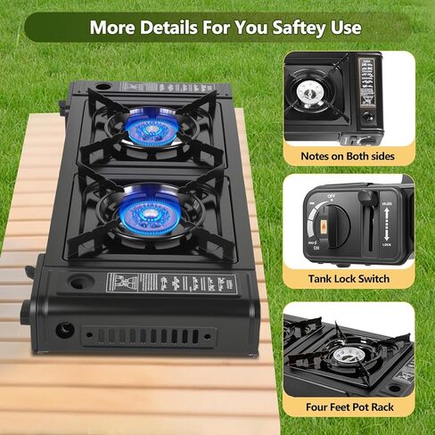 موقد بوتيان مزدوج الموقد ، مجموعة موقد التخييم مع مقلاة الخبز وحالة حمل ، محمولة Auto Ignition Camping Burner LP في RV ، الشقق ، في الهواء الطلق in Kuwait