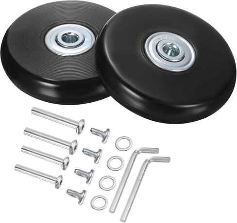 uxcell Luggage Wheels Replacement 55 x 14 mm/2.2" x 0.6" Rubber Swivel Caster Bearing Wheels Repair Kits for Suitcase Inline Outdoor Skate, Black 2Set in Saudi Arabia