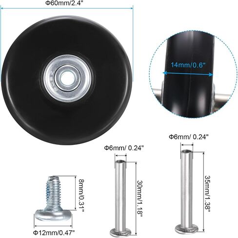uxcell Luggage Wheels Replacement 55 x 14 mm/2.2" x 0.6" Rubber Swivel Caster Bearing Wheels Repair Kits for Suitcase Inline Outdoor Skate, Black 2Set in Saudi Arabia