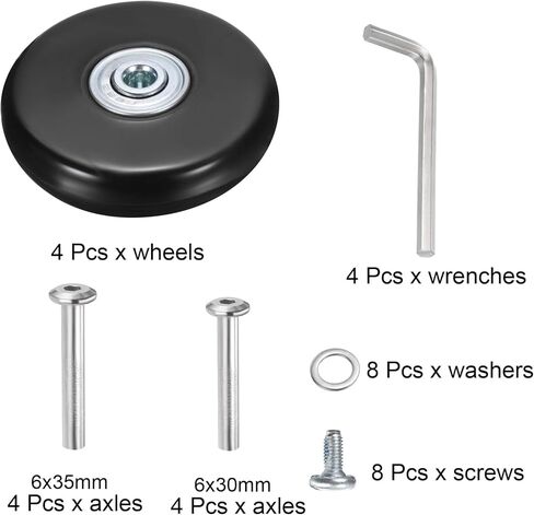uxcell Luggage Wheels Replacement 55 x 14 mm/2.2" x 0.6" Rubber Swivel Caster Bearing Wheels Repair Kits for Suitcase Inline Outdoor Skate, Black 2Set in Saudi Arabia