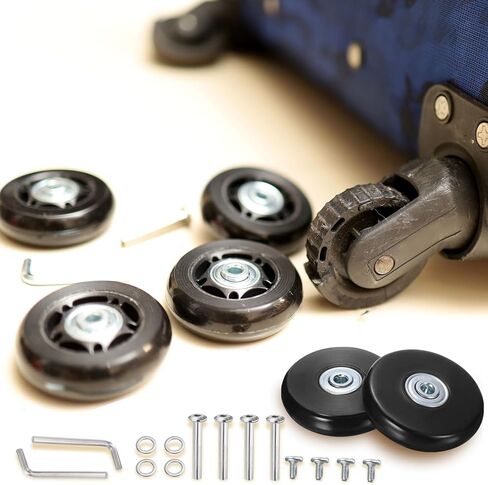 uxcell Luggage Wheels Replacement 55 x 14 mm/2.2" x 0.6" Rubber Swivel Caster Bearing Wheels Repair Kits for Suitcase Inline Outdoor Skate, Black 2Set in Saudi Arabia