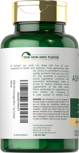 KSM-66 Ashwagandha 600mg | 180 Caplets | Extract Supplement with L-Theanine | Vegan, Non-GMO, Gluten Free | by Carlyle in Saudi Arabia